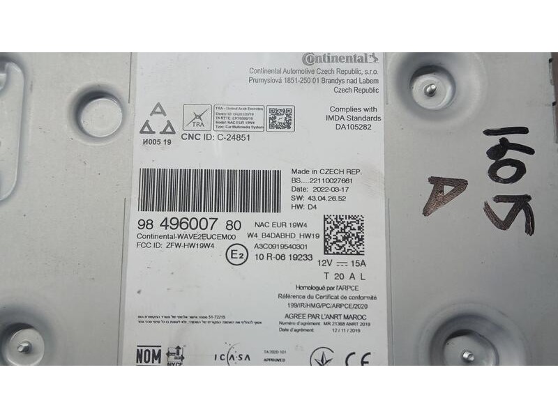 Recambio de sistema audio / radio para peugeot 5008 allure referencia OEM IAM 9849600780 CONTINENTAL A3C0919540301