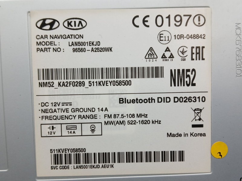 Recambio de sistema navegacion gps para kia cee´d (jd) 1.6 crdi 136 referencia OEM IAM 96560A2520WK  LAN5001EKJD