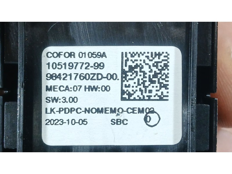 Recambio de mando elevalunas delantero izquierdo para opel corsa f (p2jo) 1.2 (68) referencia OEM IAM 96788281ZD C/ MANDO RETROV