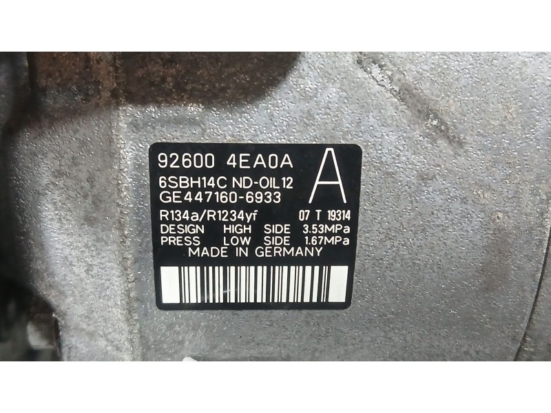 Recambio de compresor aire acondicionado para nissan qashqai ii (j11, j11_) 1.5 dci referencia OEM IAM 926004EA0A  