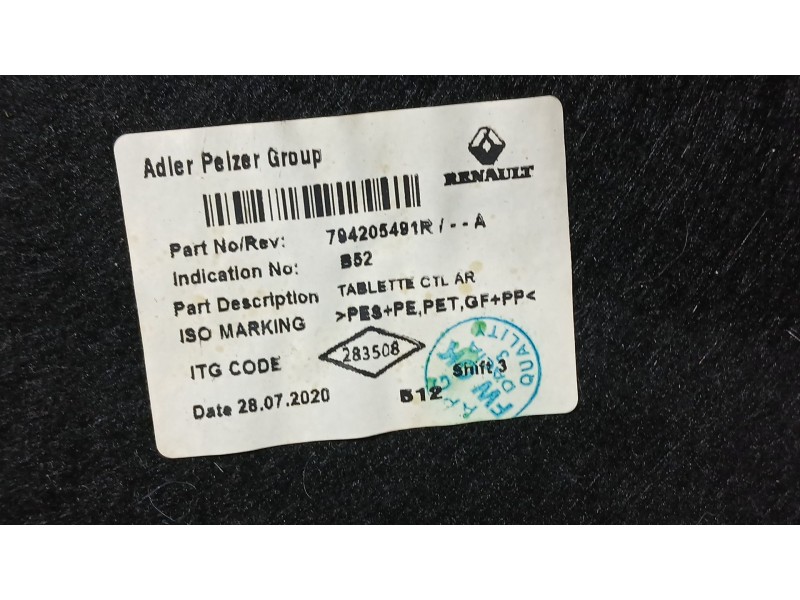 Recambio de bandeja trasera para dacia sandero ii (b8_) 1.0 lpg (b8ml) referencia OEM IAM 794205491R  