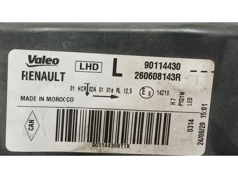 Recambio de faro izquierdo para dacia sandero ii (b8_) 1.0 lpg (b8ml) referencia OEM IAM 260608143R VALEO 90114430