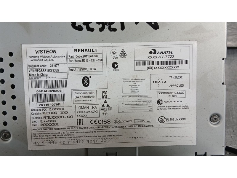 Recambio de sistema audio / radio para renault clio iv (bh_) 1.5 dci 75 referencia OEM IAM   