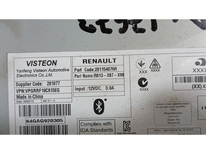 Recambio de sistema audio / radio para renault clio iv (bh_) 1.5 dci 75 referencia OEM IAM   