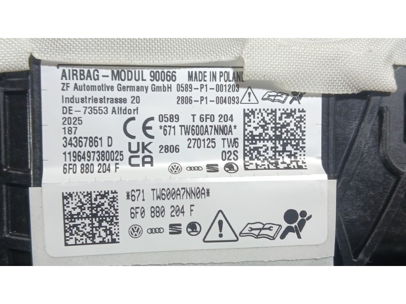 Recambio de airbag delantero derecho para seat ibiza v (kj1, kjg) 1.0 tsi referencia OEM IAM 6F0880204F  