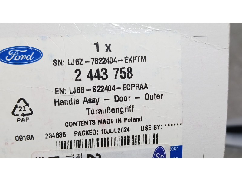Recambio de maneta exterior delantera derecha para ford kuga iii (dfk) 1.5 ecoboost referencia OEM IAM LJ6BS22404EC CON SENSOR 