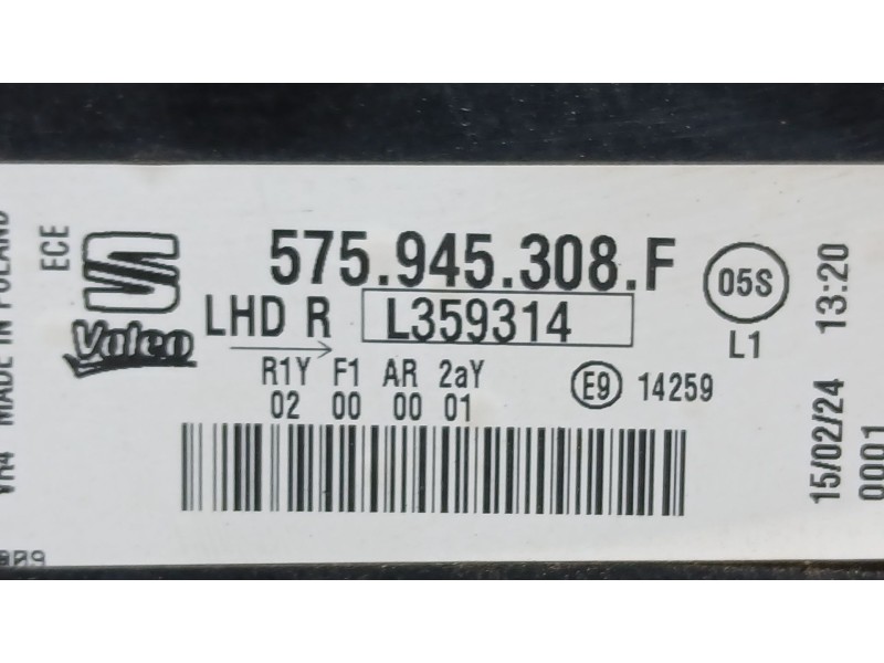 Recambio de piloto trasero derecho interior para seat ateca fr (kh7, khp) 2.0 tdi referencia OEM IAM 575945308R VALEO L359314