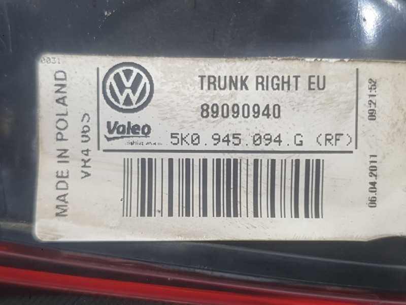 Recambio de piloto trasero derecho interior para volkswagen golf vi (5k1) 1.6 tdi referencia OEM IAM 5K0945094AB 5K0945094AA 