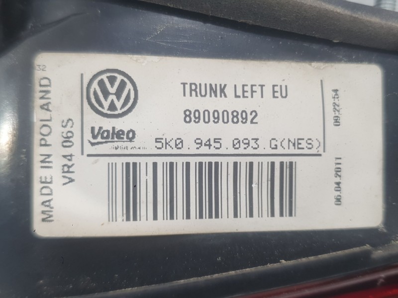 Recambio de piloto trasero izquierdo interior para volkswagen golf vi (5k1) 1.6 tdi referencia OEM IAM 5K0945093AB 5K0945093AA 