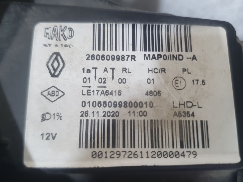 Recambio de faro izquierdo para renault clio v (b7_) 1.5 blue dci 85 (b7ag) referencia OEM IAM 260609987R  