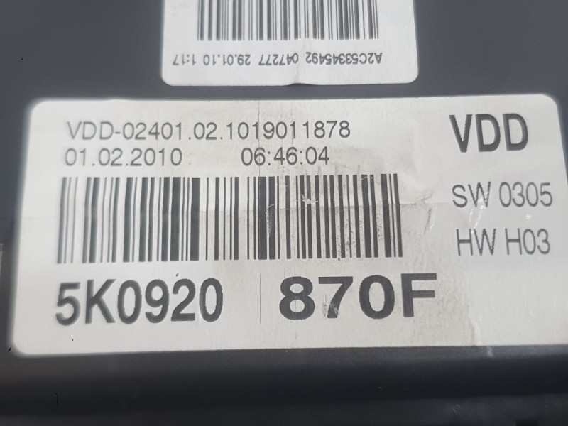 Recambio de cuadro instrumentos para volkswagen golf vi (5k1) 1.2 tsi referencia OEM IAM 5K0920870F  