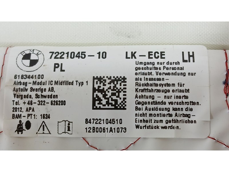 Recambio de airbag cortina delantero izquierdo para bmw 1 (f20) 118 d referencia OEM IAM 72127221045  