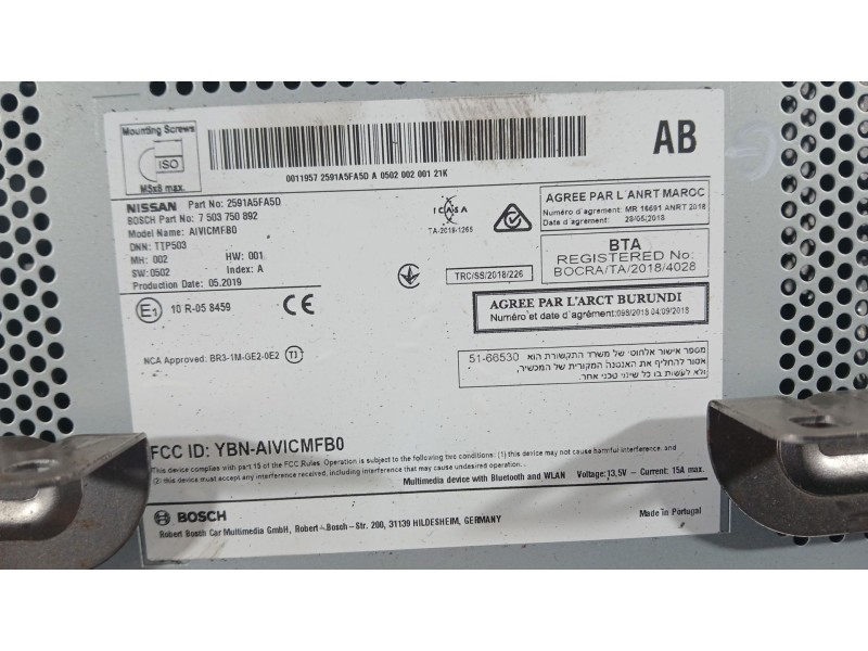 Recambio de sistema navegacion gps para nissan micra v (k14) 1.0 ig-t 100 referencia OEM IAM 2591A5FA6D  