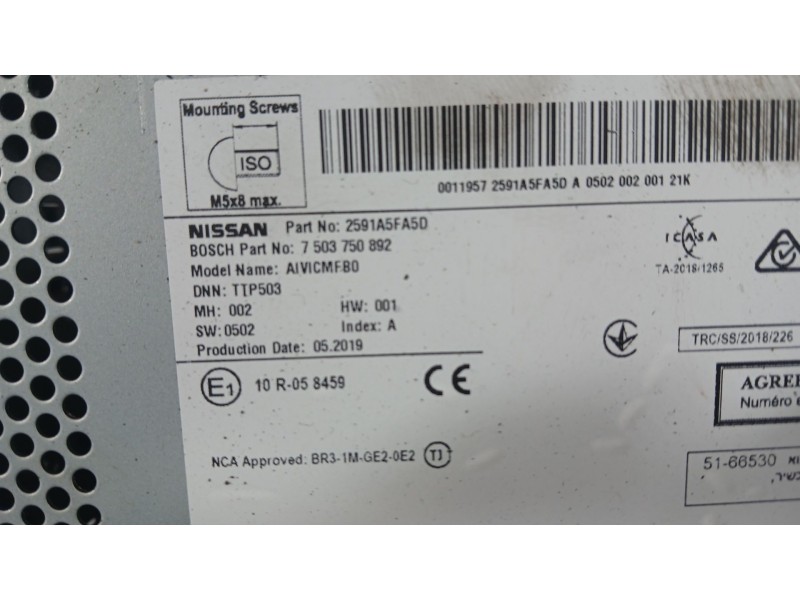 Recambio de sistema navegacion gps para nissan micra v (k14) 1.0 ig-t 100 referencia OEM IAM 2591A5FA6D  