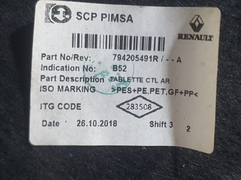 Recambio de bandeja trasera para dacia sandero ii (b8_) tce 90 (b8m1, b8ma) referencia OEM IAM 794205491R  