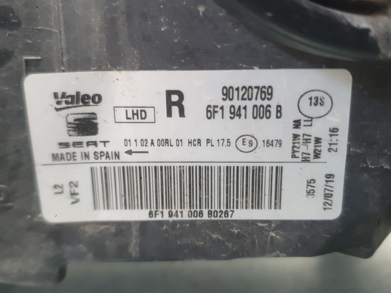 Recambio de faro derecho para seat ibiza v (kj1, kjg) 1.0 tsi referencia OEM IAM 6F1941006D  