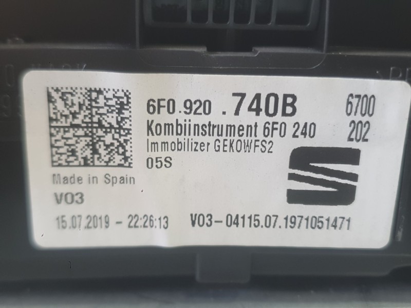 Recambio de cuadro instrumentos para seat ibiza v (kj1, kjg) 1.0 tsi referencia OEM IAM 6F0920748  