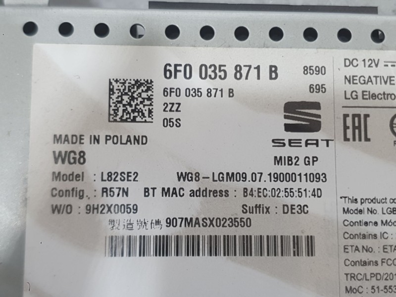 Recambio de sistema navegacion gps para seat ibiza v (kj1, kjg) 1.0 tsi referencia OEM IAM   