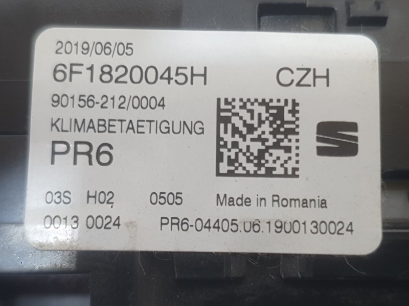 Recambio de mando calefaccion / aire acondicionado para seat ibiza v (kj1, kjg) 1.0 tsi referencia OEM IAM 6F1820045HCZH  