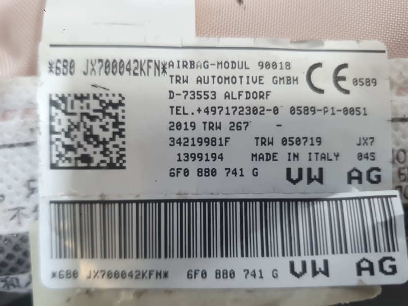 Recambio de airbag cortina delantero izquierdo para seat ibiza v (kj1, kjg) 1.0 tsi referencia OEM IAM 6F0880741K  