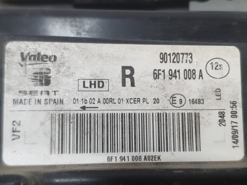 Recambio de faro derecho para seat arona (kj7, kjp) 1.0 tsi referencia OEM IAM 6F1941006D  