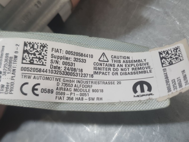 Recambio de airbag cortina delantero derecho para fiat tipo hatchback (356_, 357_) 1.4 (356hxa1b) referencia OEM IAM 52192854  