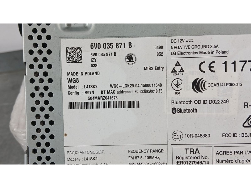 Recambio de sistema audio / radio cd para skoda fabia iii (nj3) 1.4 tdi referencia OEM IAM   