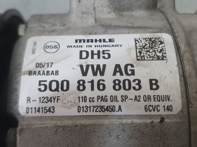 Recambio de compresor aire acondicionado para seat leon (5f1) 1.6 tdi referencia OEM IAM 5Q0816803D 5Q0820803Q 