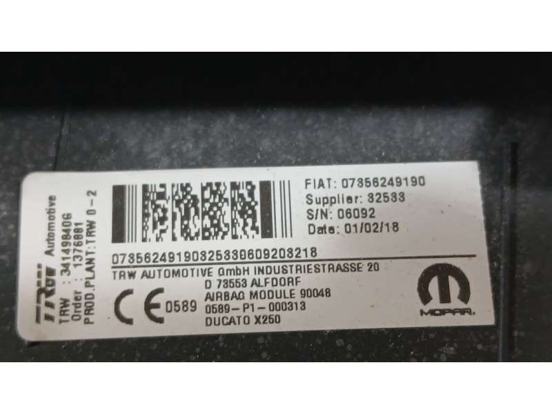 Recambio de kit airbag para peugeot boxer autobús 2.0 bluehdi 130 referencia OEM IAM 1659791880  1659791880 CONDUCTOR 1693123180