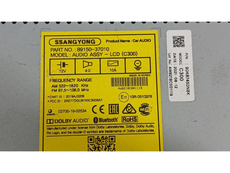 Recambio de sistema audio / radio para ssangyong korando (c300) 1.5 referencia OEM IAM   