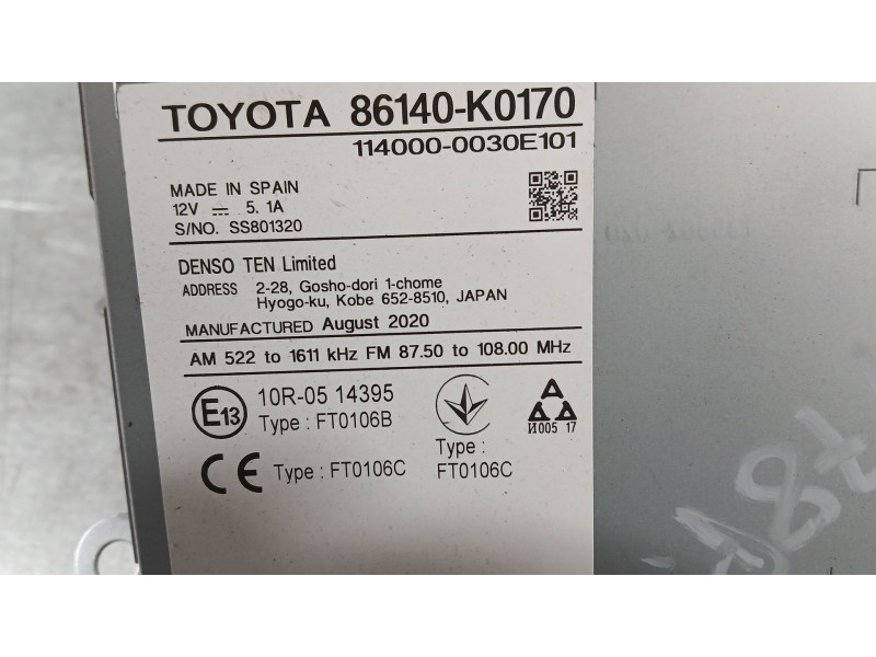 Recambio de sistema navegacion gps para toyota yaris (_p21_, _pa1_, _ph1_) 1.5 hybrid (mxph11) referencia OEM IAM 86140K0170  
