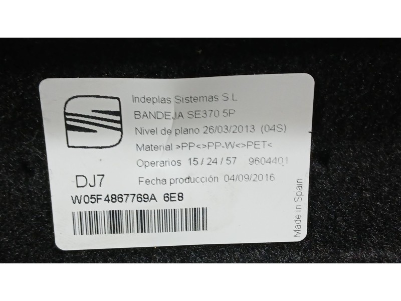 Recambio de bandeja trasera para seat leon st (5f8) 1.2 tsi referencia OEM IAM 05F4867769A  