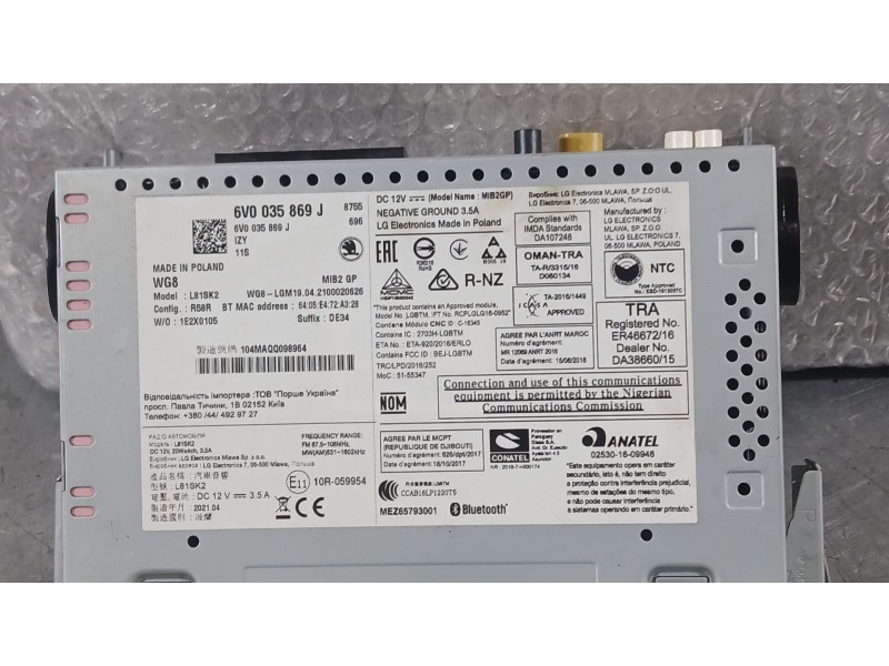 Recambio de sistema audio / radio para skoda fabia iii (nj3) 1.0 tsi referencia OEM IAM 6V0035871JIZY  