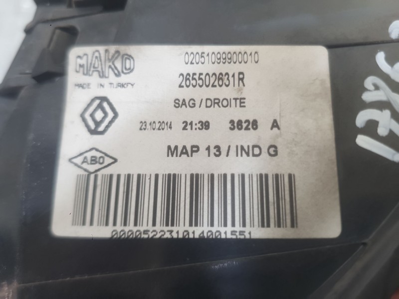 Recambio de piloto trasero derecho exterior para renault clio iv (bh_) 1.5 dci 90 referencia OEM IAM 265502631R  