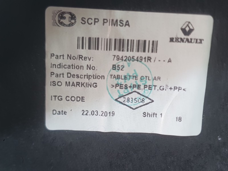 Recambio de bandeja trasera para dacia sandero ii (b8_) 1.5 blue dci 95 (b8jl) referencia OEM IAM 794205491R  