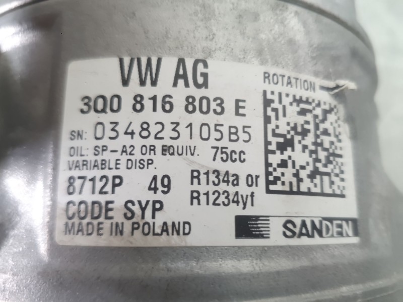 Recambio de compresor aire acondicionado para skoda fabia iv (pj3) 1.0 tsi referencia OEM IAM 3Q0816803E 3Q0816803D 