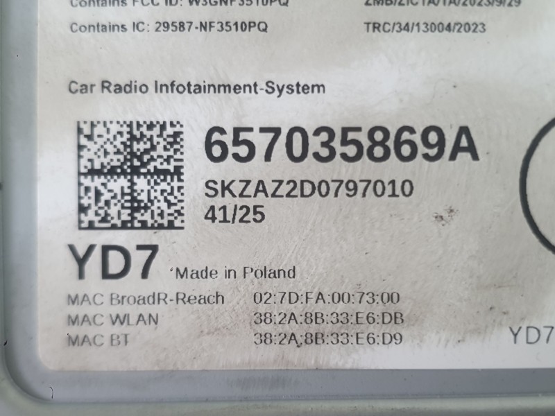 Recambio de sistema navegacion gps para skoda fabia iv (pj3) 1.0 tsi referencia OEM IAM 654035869HIZY  
