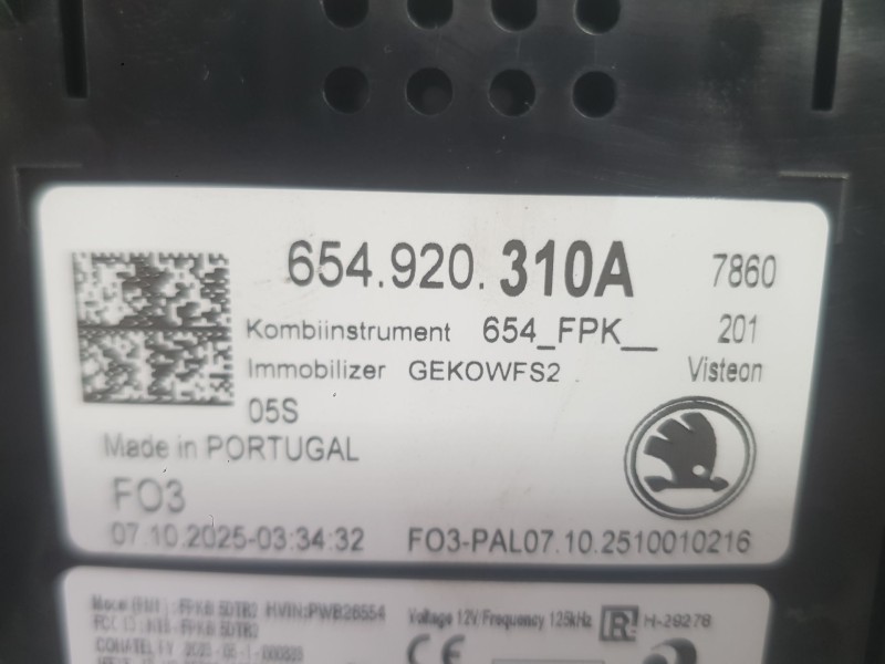 Recambio de cuadro instrumentos para skoda fabia iv (pj3) 1.0 tsi referencia OEM IAM 654920310A  