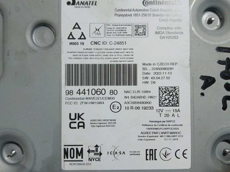 Recambio de sistema audio / radio para opel mokka 1.2 (76) referencia OEM IAM 98348291XU  