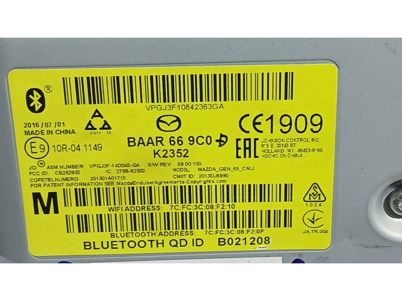 Recambio de sistema audio / radio para mazda 6 station wagon (gj, gl) 2.5 referencia OEM IAM GMB5669R0C  