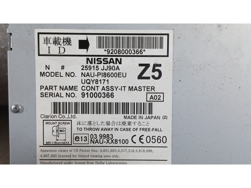 Recambio de sistema audio / radio cd para infiniti fx fx50 s referencia OEM IAM 25915JJ90A  P18600EU