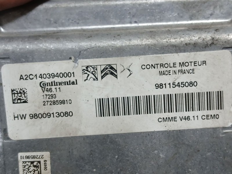 Recambio de centralita motor uce para peugeot 208 i (ca_, cc_) 1.2 vti 82 referencia OEM IAM 9811545080 CONTINENTAL A2C140694000