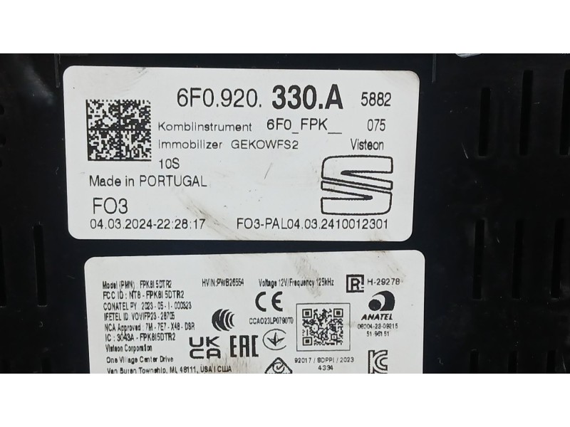 Recambio de cuadro instrumentos para seat arona (kj7, kjp) 1.0 tsi referencia OEM IAM 6F0920738B  
