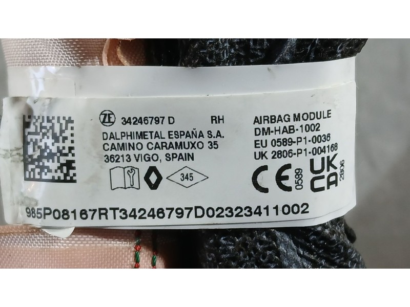 Recambio de airbag cortina delantero derecho para dacia duster (hm_) 1.0 tce 90 referencia OEM IAM 985P08167R  