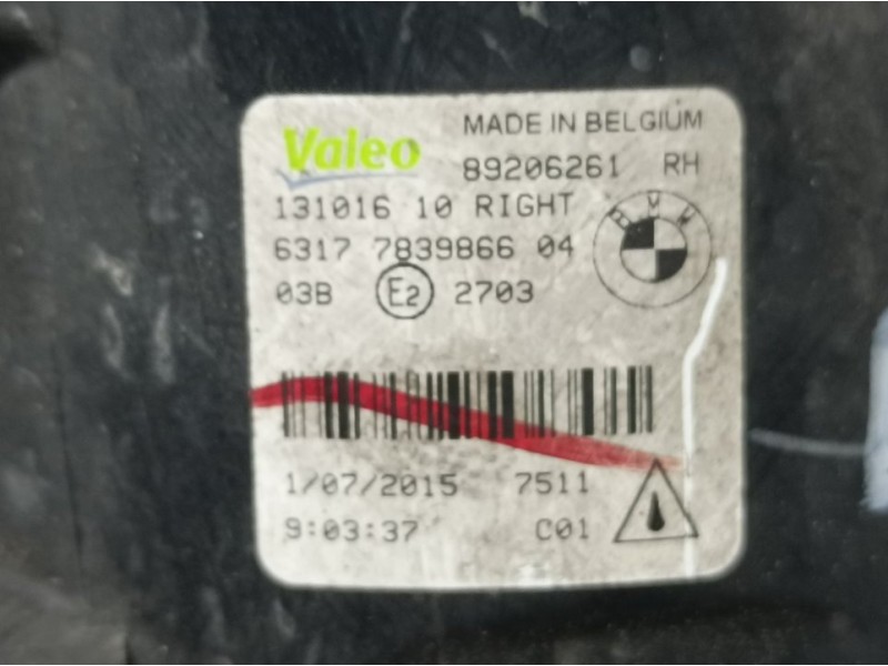 Recambio de faro antiniebla derecho para bmw serie 2 coupe (f22) 220d referencia OEM IAM 7839866 89206261 VALEO