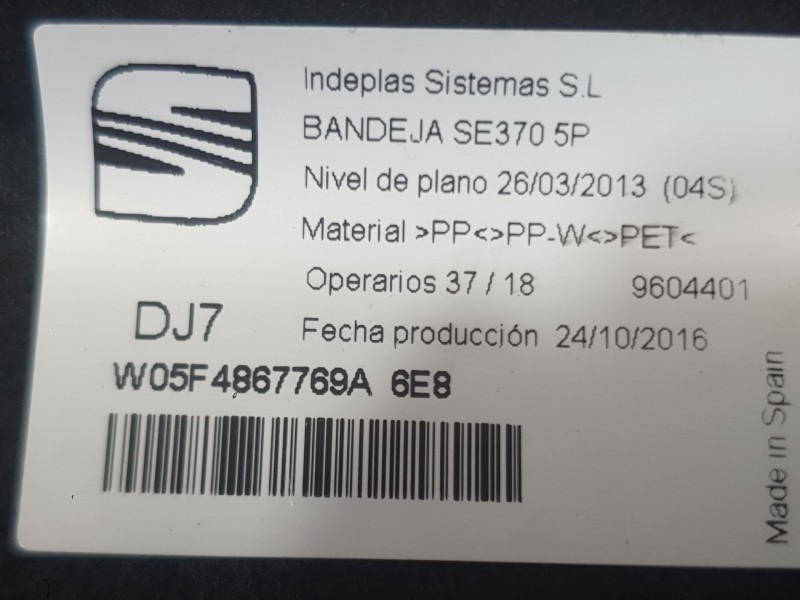 Recambio de bandeja trasera para seat leon st (5f8) 1.4 tsi referencia OEM IAM 5F4867769A6E8  