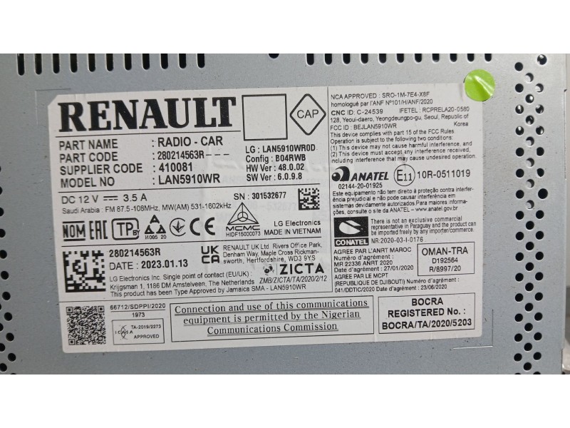Recambio de sistema navegacion gps para dacia sandero iii 1.0 tce 90 referencia OEM IAM 280214497R  