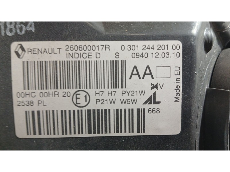 Recambio de faro izquierdo para renault megane iii hatchback (bz0/1_, b3_) 1.5 dci referencia OEM IAM 260607449R 260601141R 