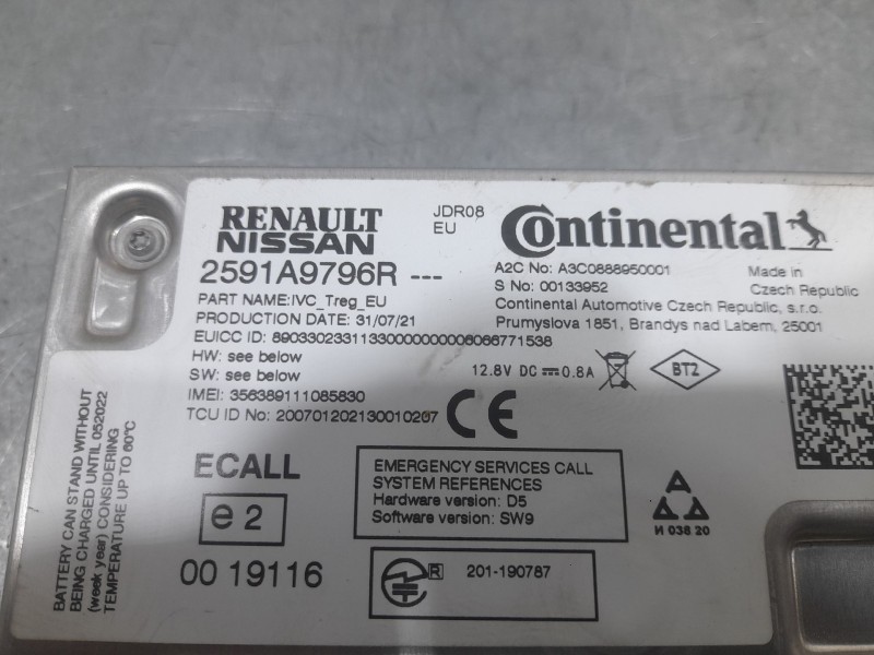 Recambio de modulo electronico para renault clio v business edition referencia OEM IAM 2591A9796R A3C0888950001 CONTINENTAL