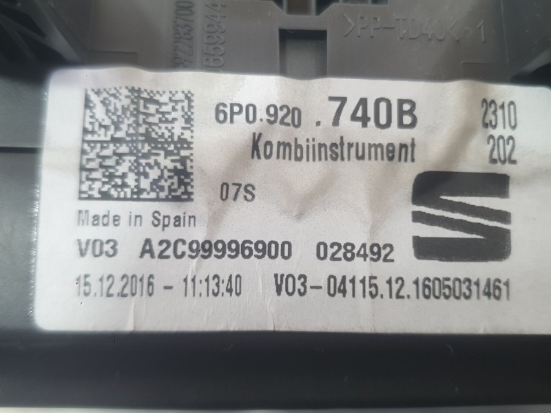 Recambio de cuadro instrumentos para seat ibiza iv (6j5, 6p1) 1.2 tsi referencia OEM IAM 6P0920740A  
